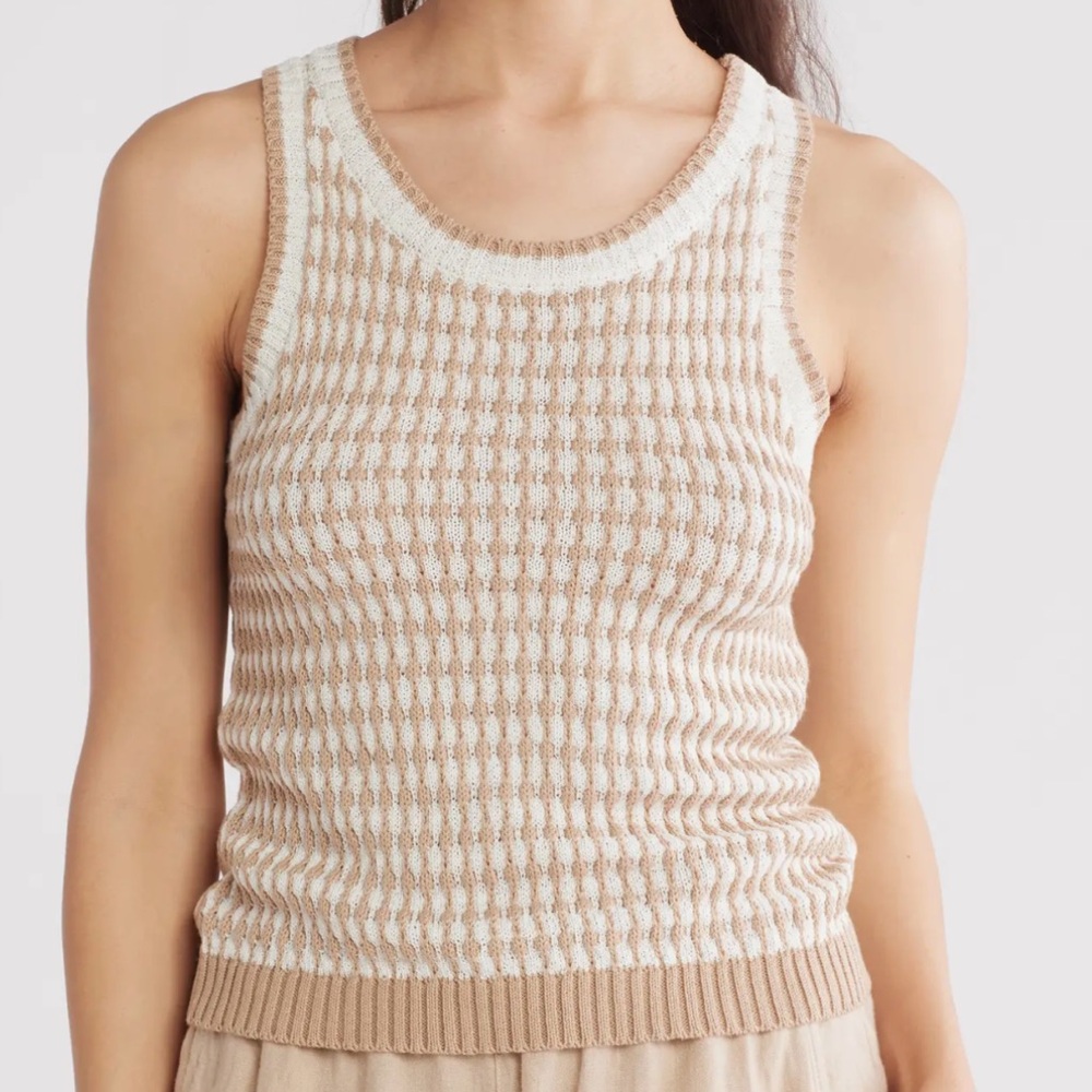 Blu Pepper Tan and Cream Stipe Knit Sleeveless Sweater